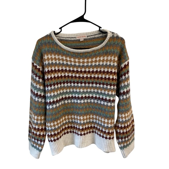 Knox Rose Sweaters - Knox Rose Multicolor Fair Isled Geometric Pull On Loose Fit Boxy‎ Sweater Small